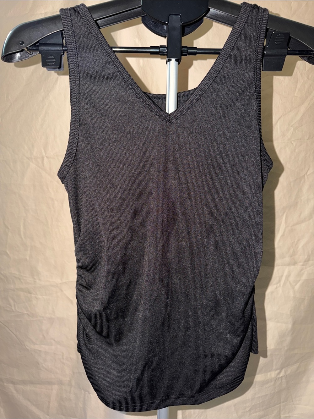 Sleeveless V-Neck Tank Top in Charcoal Black